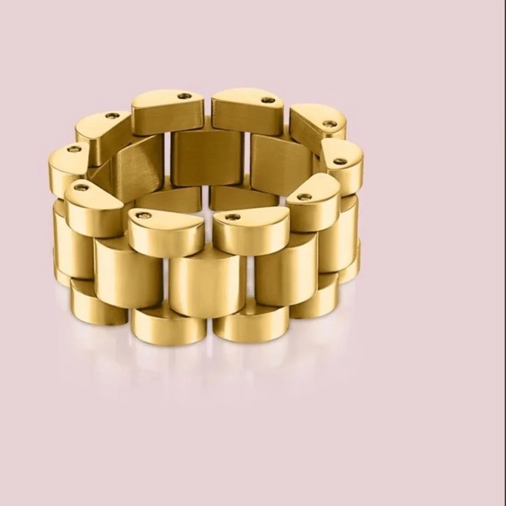 Kate Spade Rolly Sliced Scallops Gold‎ Plated Heavy Chain Link Ring Sz 7